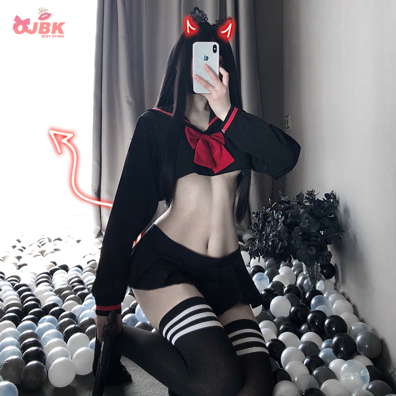 Sexy Cosplay Costume JK Uniform Kwaii Lolita Mini Top Skirt Erotic Roleplay Set Student Sailor with Black Color with Red Bow
Sexy Cosplay Costume JK Uniform Kwaii Lolita Mini Top Skirt Erotic Roleplay Set Student Sailor with Black Color with Red Bow