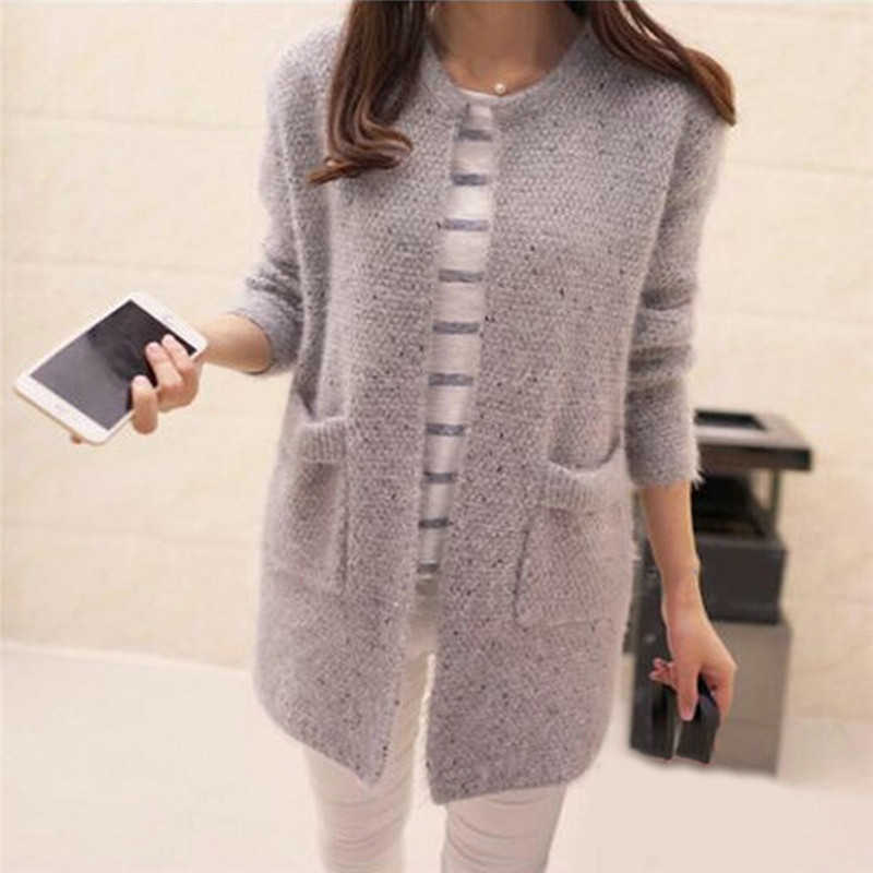Winter Warm Women jacket coat Solid Color Pockets Knitted Sweater Tunic Cardigan Crochet Ladies Sweaters Tricotado 211007