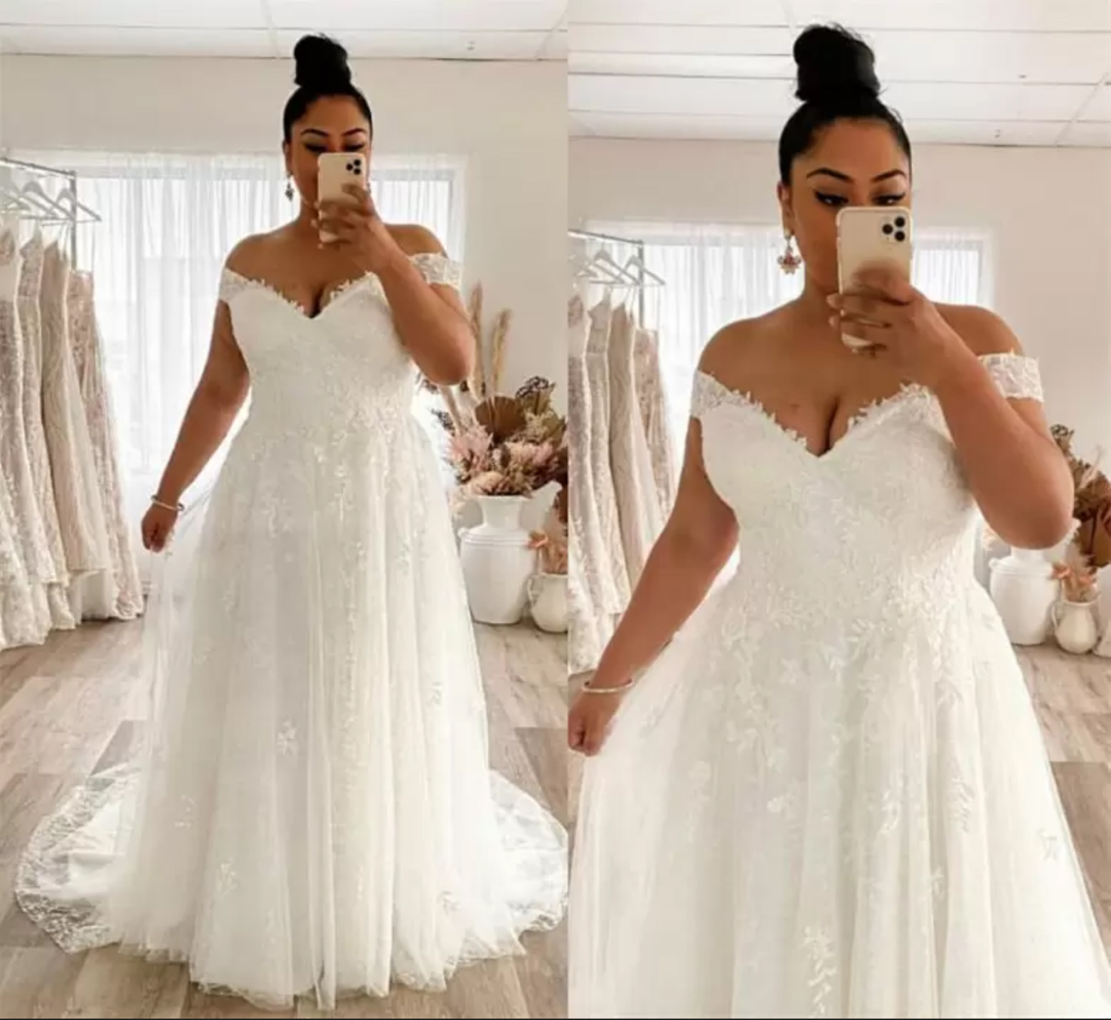 2022 Plus Size Wedding Dress A E Off The Shoulder Lace Big Bridal Gowns Appliques Zip Back Gorgeous Lady Marriage Dresses White Ivory Lz0304