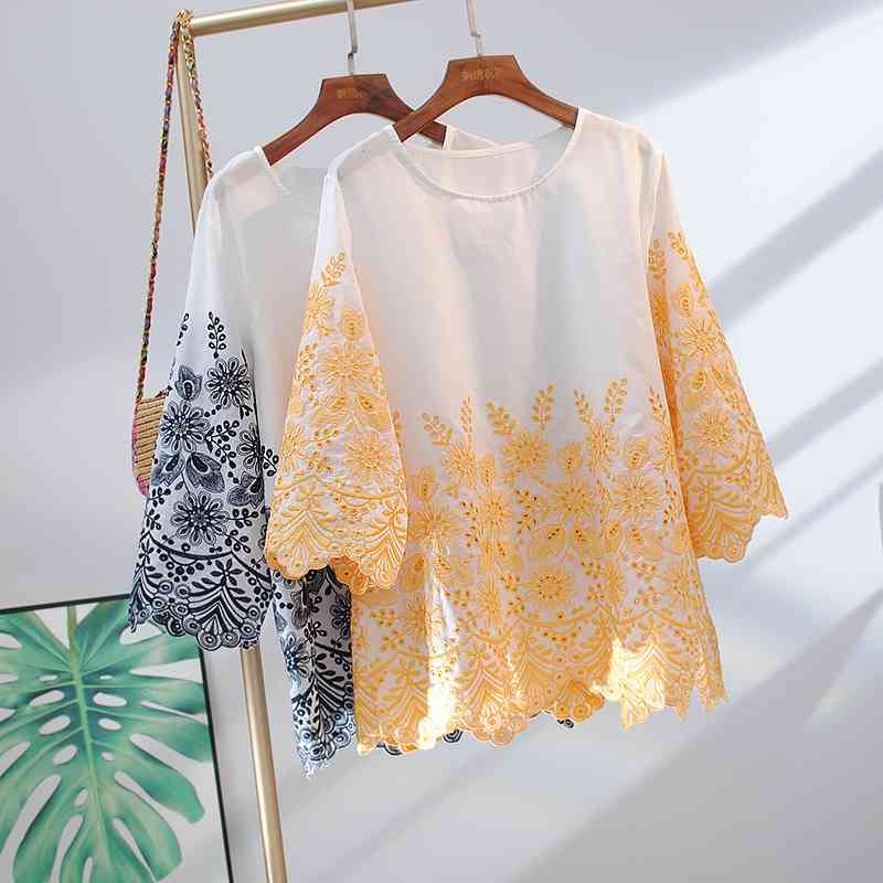 VANOVICH Blouses Women's Summer Fashion Casual Wild Embroidery Nine Sleeve Loose Pluz Size Women Clothing 210615, Blue
VANOVICH Blouses Women's Summer Fashion Casual Wild Embroidery Nine Sleeve Loose Pluz Size Women Clothing 210615, Blue