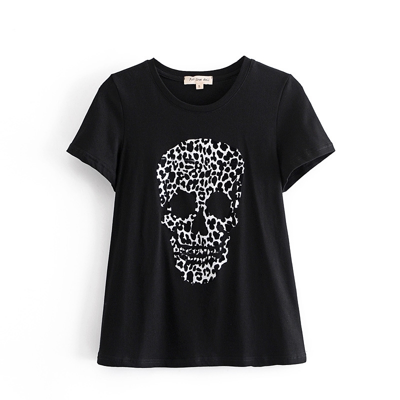 Spring Flocked Skull Print Tshirt Women' Round Neck Short Sleeve Cotton T-shirt Tops Female 210607, Black
Spring Flocked Skull Print Tshirt Women' Round Neck Short Sleeve Cotton T-shirt Tops Female 210607, Black