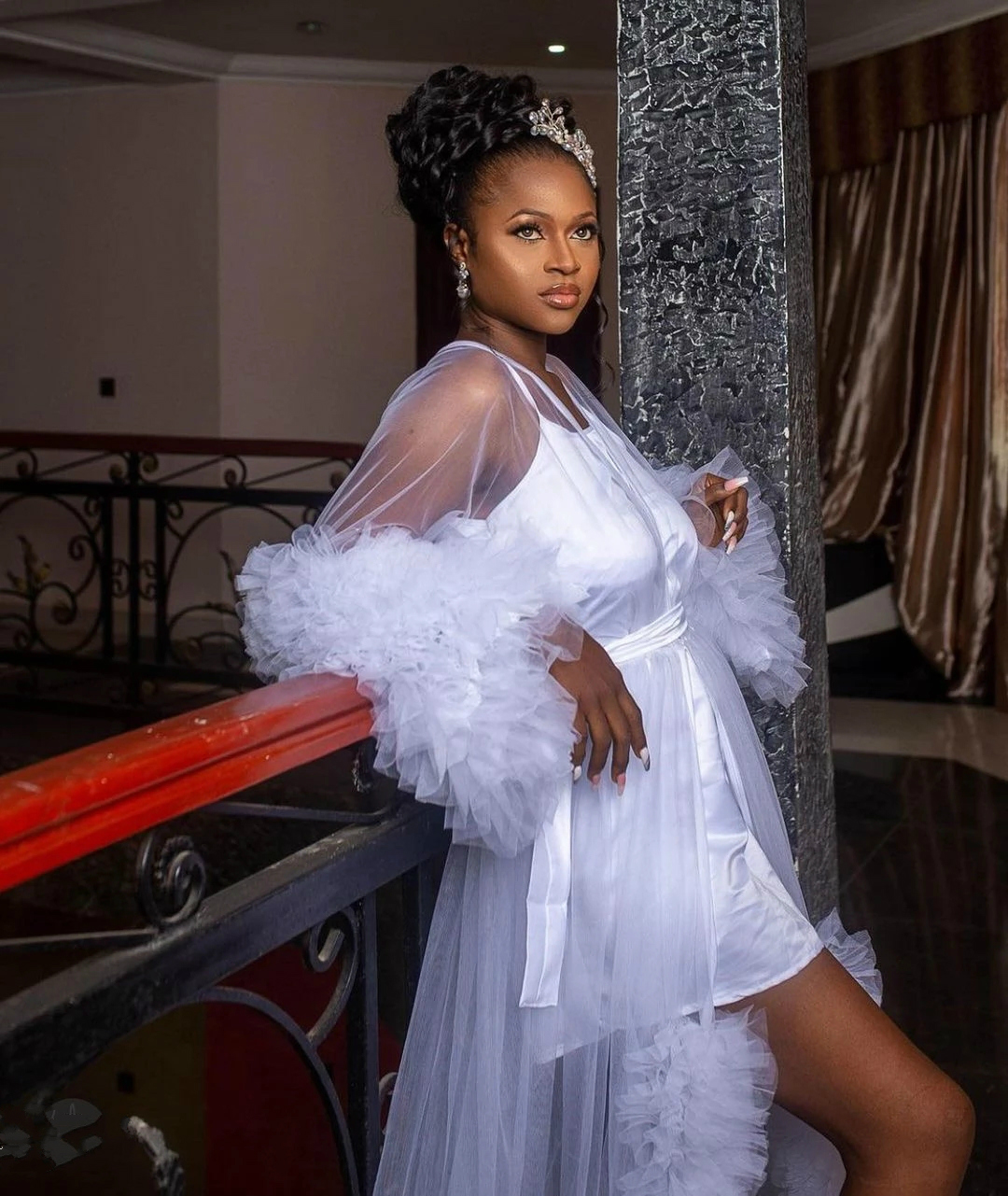 Ruffles Tulle Photo Shoot Sleepwear Outfits White See Through Maternity Robe Prom Gowns Photography Costume Wear Bathrobe