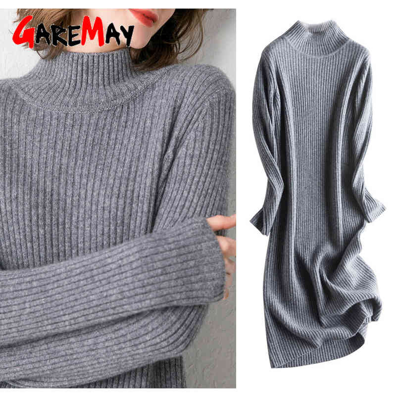 High Neck Sweater Dress Female Winter Cashmere Turtleneck Long Knitted Wool Lady Slim Bodycon Thick Fall es for Women 210428