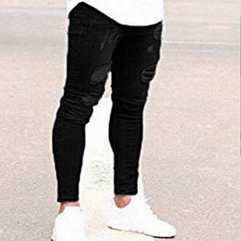 NIBESSER Fashion Casual Mens Skinny Stretch Denim Pants Distressed Ripped Freyed Slim Fit Jeans Trousers For Male Pants 211009