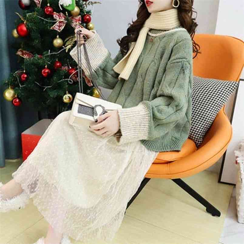 Sweater Women's Loose Korean Version Autumn And Winter Lazy Wind Thick Line Pullover Shirt 210427