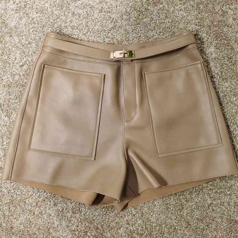 women solid short mini female chic runway fashion korean high waist streetwear sheepskin autumn winter shorts 210611