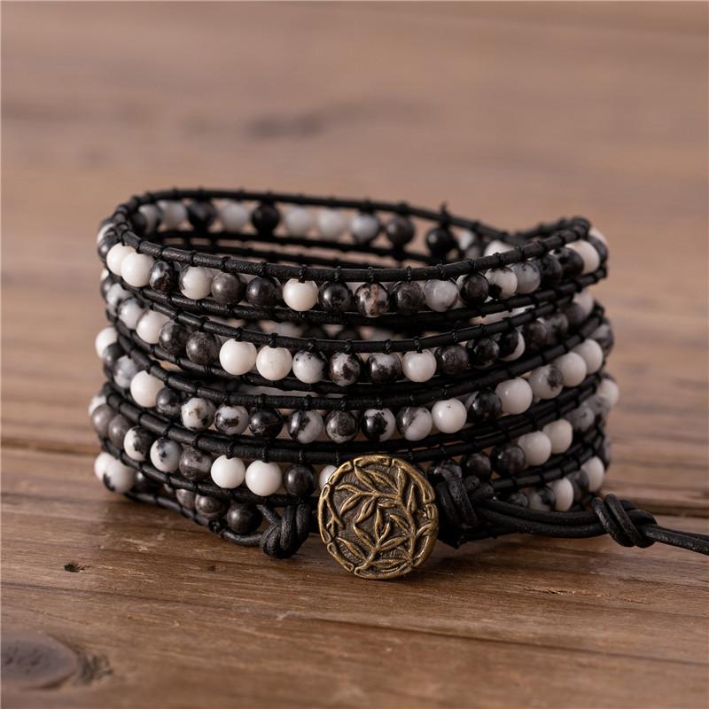 Strands 4mm Black Zebra Beads Leather Bracelet Boho Wrap Around Classic Braided Gift For Friend Drop Charm Bracelets, Golden;silver
Strands 4mm Black Zebra Beads Leather Bracelet Boho Wrap Around Classic Braided Gift For Friend Drop Charm Bracelets, Golden;silver