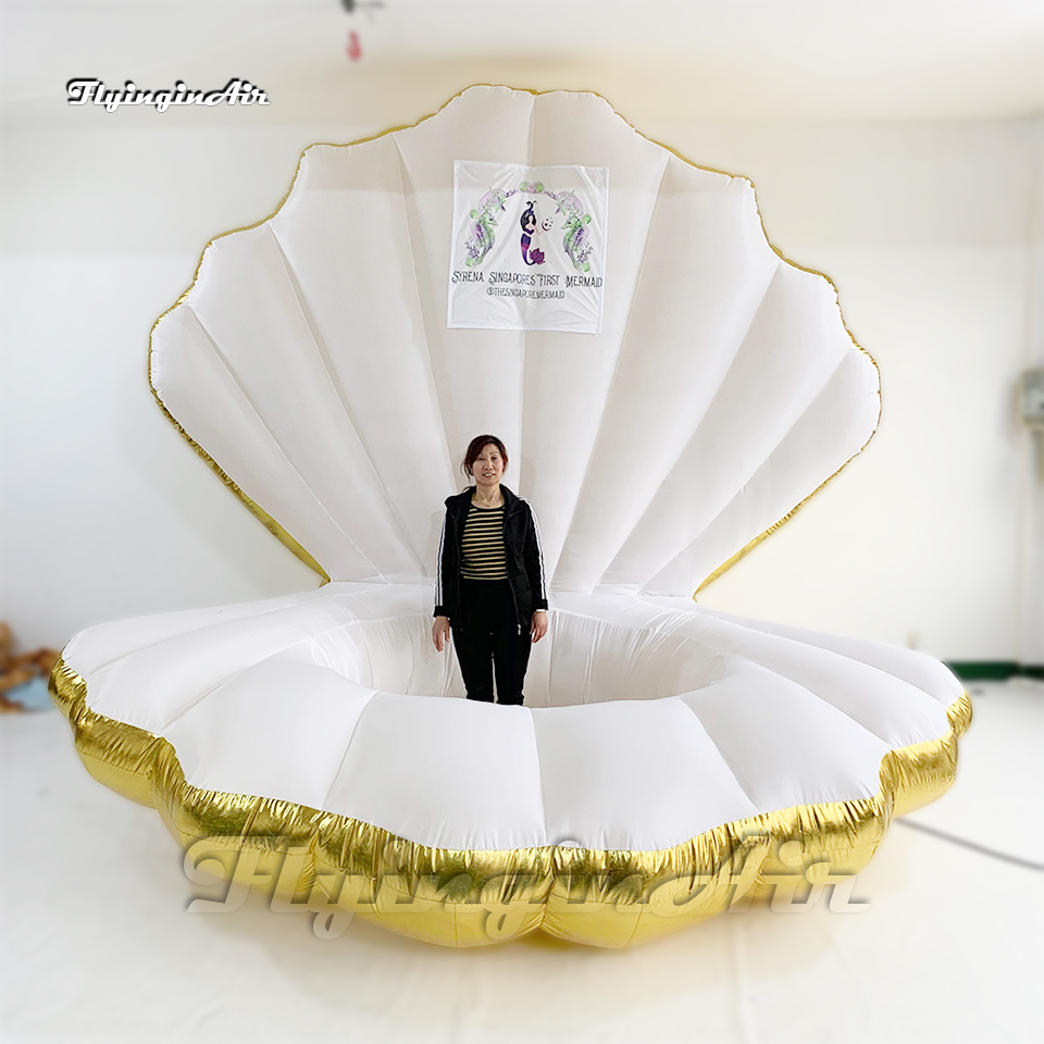 Outdoor Advertising Inflatable Golden Shell Balloon 3m Blow Up Clam Seashell Model Simulated Mussel For Club And Bar Decoration
