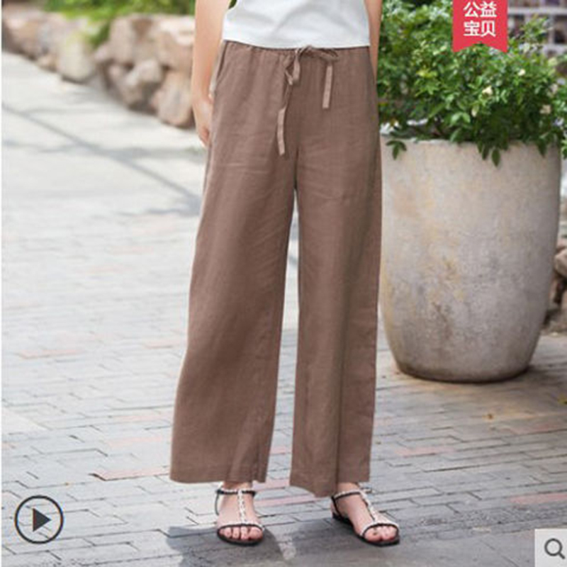 Spring Summer Arts Style Women High Waist Wide Leg Pants 100% linen Loose Casual Top quality Trausers S671 210512