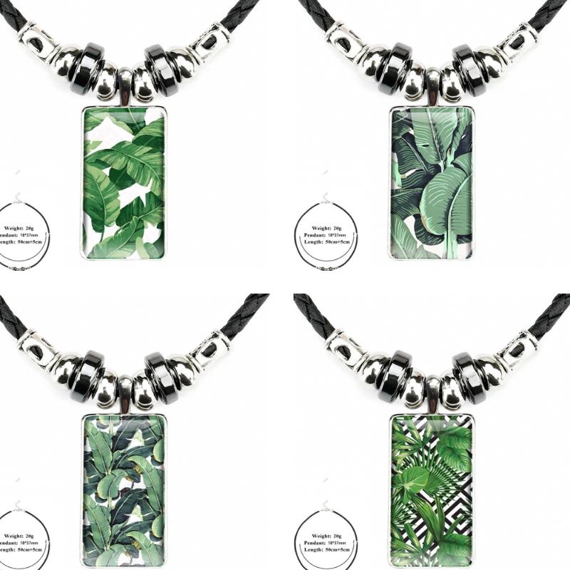 Pendant Necklaces Green Tropical Banana Leaves Necklace With Steel Plated Glass Cabochon Choker Long Rectangle Black Hematite, Silver
Pendant Necklaces Green Tropical Banana Leaves Necklace With Steel Plated Glass Cabochon Choker Long Rectangle Black Hematite, Silver