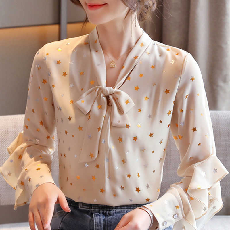 Blusas Mujer De Moda Blouse Women Long Sleeve Women Blouses Shirts Ruffles Bow V-neck Chiffon Blouse Shirt Women Tops D447 210602, Stars
Blusas Mujer De Moda Blouse Women Long Sleeve Women Blouses Shirts Ruffles Bow V-neck Chiffon Blouse Shirt Women Tops D447 210602, Stars