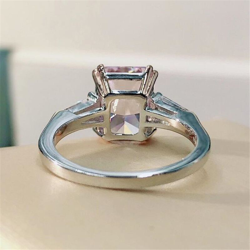 Choucong Ins Top Sell Wedding Ring Handmade Jewelry Solitaire Princess Cut Pink Topaz Dia Eternity Statement Women Engagement Band Rings For Lover Gif