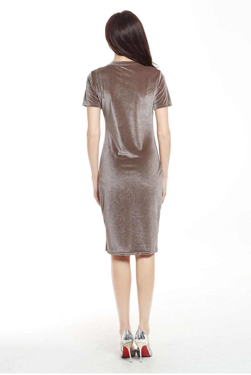 Women Velvet Sheath Dress O-Neck Short Sleeve Slim Pencil Bodycon Dress Women Office Work Wear Elegant Party Dresses Vestidos 210416