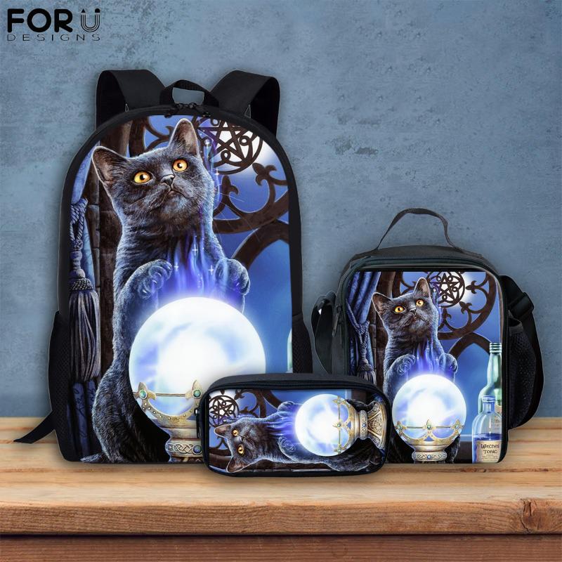 School Bags FORUDESIGNS Funny Magic Black Cat Print 3pcs/Set Backpack For Girls Primary Schoolbag Children Book Insulated Lunch Bag
School Bags FORUDESIGNS Funny Magic Black Cat Print 3pcs/Set Backpack For Girls Primary Schoolbag Children Book Insulated Lunch Bag