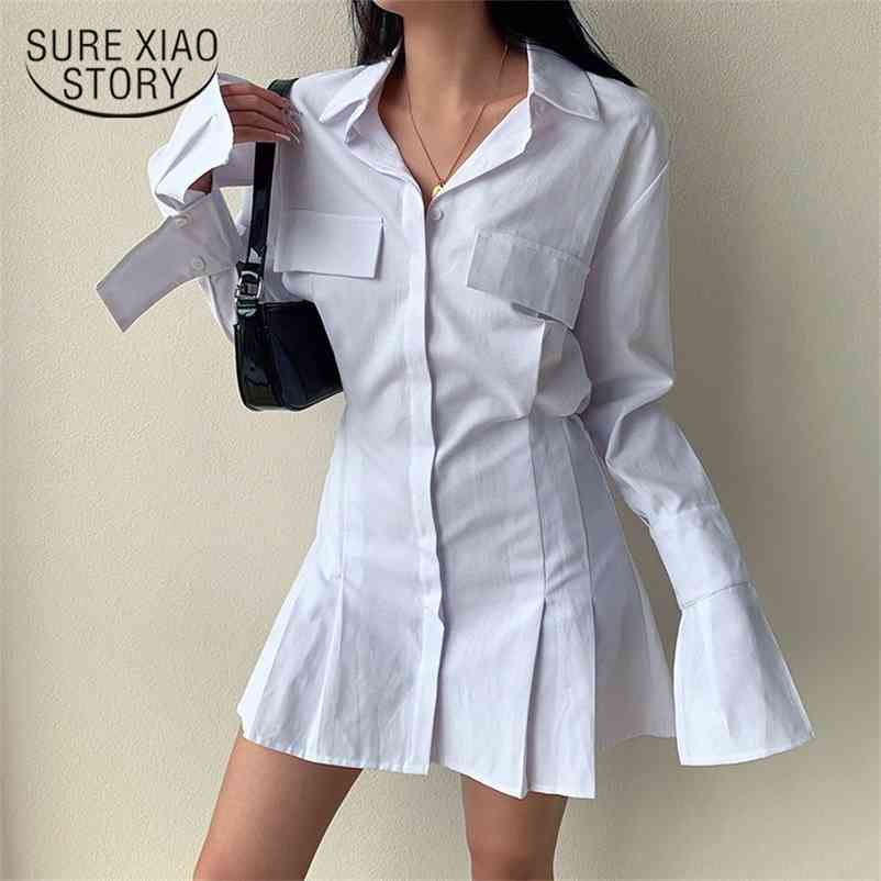 Summer Shirt Dress for Women Sexy Clothing Single Breasted Solid Color Mini Plus Size Female Dersses Robe Femme 13854 210510