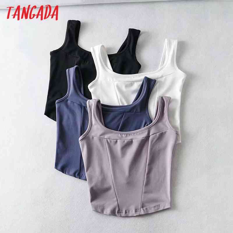 Summer Women Solid Cotton Crop Tank Top Sleeveless Backless Female Tops 2T2 210416