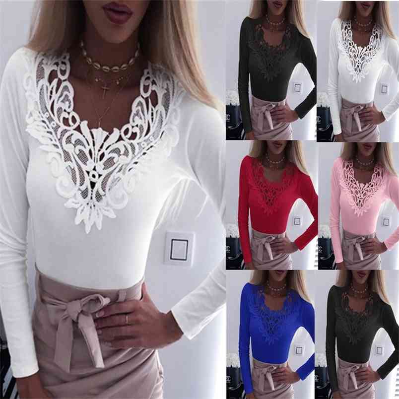 Casual Lace T Shirt Autumn Long Sleeve V Neck Solid Color Stitching Tshirt Women Elegant Office Ladies Tops Korean Clothes 210517, Black
Casual Lace T Shirt Autumn Long Sleeve V Neck Solid Color Stitching Tshirt Women Elegant Office Ladies Tops Korean Clothes 210517, Black