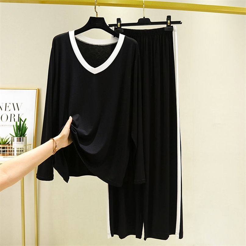 Women's Modal Pajamas Sex Sleepwear Set Top Women Solid Pajama Set 2Piece/Suit Full Sleeves Shirt Pant Lingerie Mom Homewear 210924