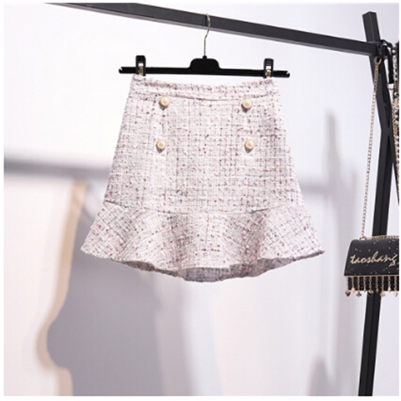 Autumn Winter Two Piece Set Women Elegant Beading Knitted Sweater+High Waist Tweed Plaid Mermaid Skirt Ladies Outfits 210520