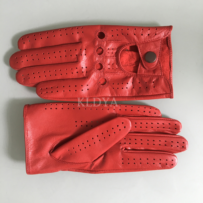 Fashion Solid Breathable Leather Gloves Spring Men Wrist Nappa Mitten Real Genuine Male Unlined Driving