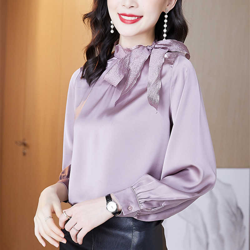 Korean Silk Women Shirt Satin Blouses Long Sleeve Shirts Tops Woman Bow Tie Top Plus Size 210604, Purple
Korean Silk Women Shirt Satin Blouses Long Sleeve Shirts Tops Woman Bow Tie Top Plus Size 210604, Purple