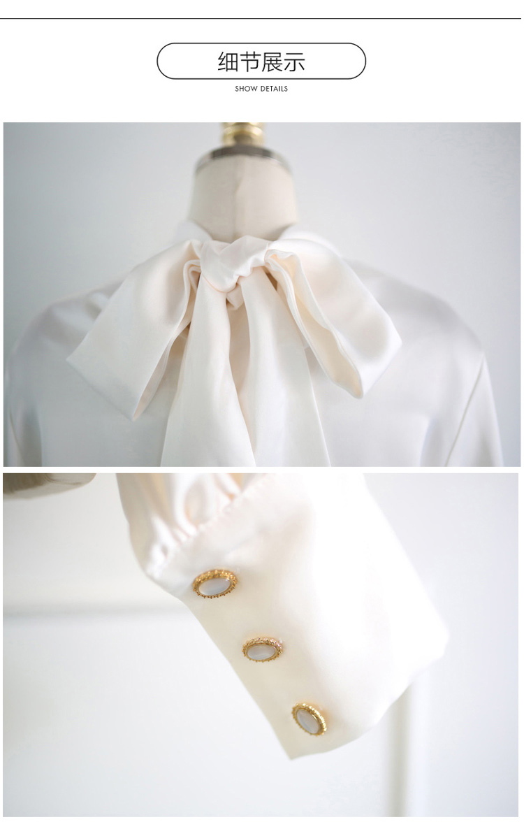 Pure White Bow Tie Blouse Chiffon Women Office Shirt Lantern Sleeve Blouses Blusas Femininas Formal Ladies Tops 210519