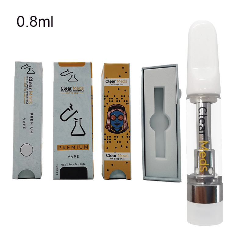 Clear Meds Vape Cartridges 0.8ml Thick Oil Atomizers E Cigarettes Empty Glass Tank Vaporizer 510 Cartridge Disposable Pen with Ecig Childproof Box Packaging
Clear Meds Vape Cartridges 0.8ml Thick Oil Atomizers E Cigarettes Empty Glass Tank Vaporizer 510 Cartridge Disposable Pen with Ecig Childproof Box Packaging