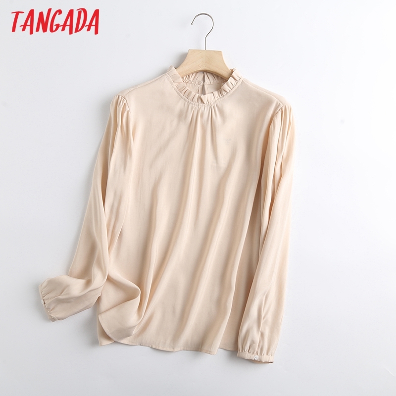 Spring Women Solid Ruffles Neck Blouse Long Sleeve Chic Female Office Lady Shirt Blusas Femininas WF33 210416
