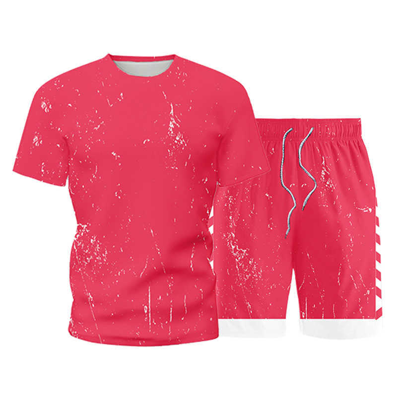 Men's Clothing Summer T-shirt Sports Sets Quick-Drying Man Sportswear Breathable Shorts Fashion Casual Suit Fitness 5XL 210603