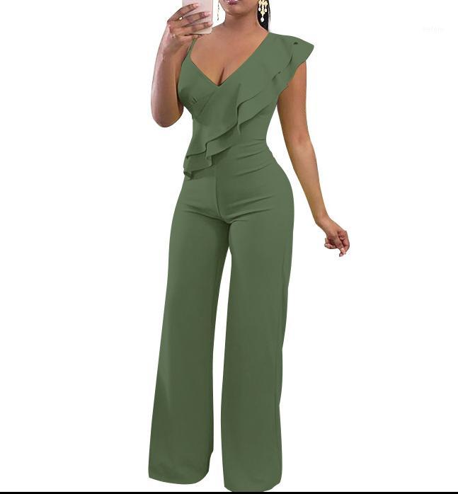 Elegant Ruffle Sexy V Neck Women Jumpsuit Long Pants Solid Rompers Women'S Sleeveless High Waist Lady Overall Green Wine Red, Black;white
Elegant Ruffle Sexy V Neck Women Jumpsuit Long Pants Solid Rompers Women'S Sleeveless High Waist Lady Overall Green Wine Red, Black;white