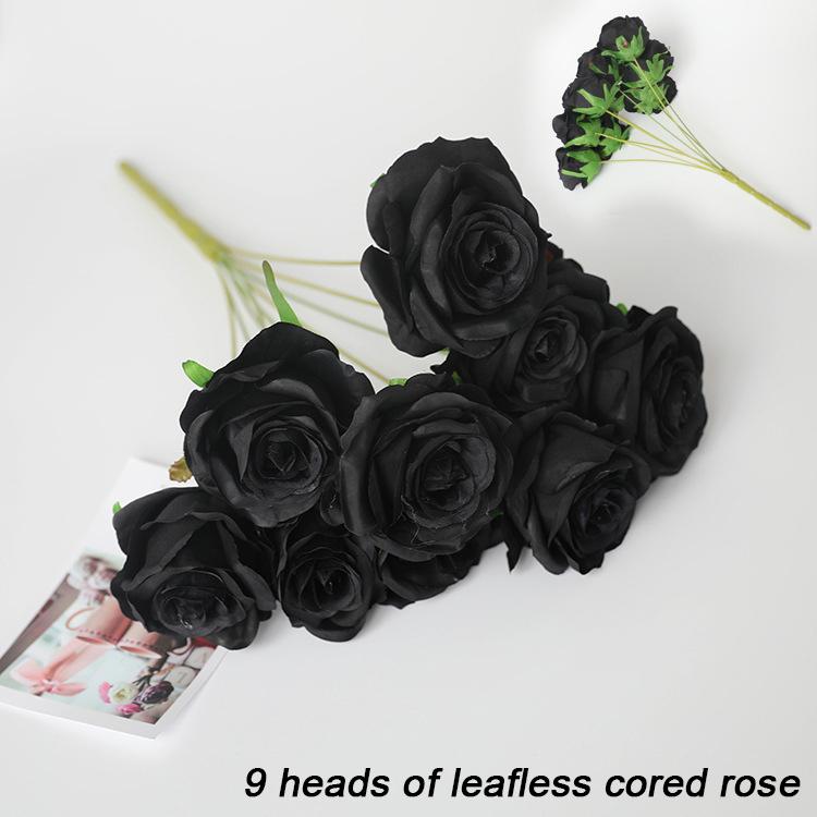 Artificial Black Rose Flower Head 7 Bunch Silk Bouquet Decoration Wedding Home Fake Roses Floral Decorative Flowers & Wreaths