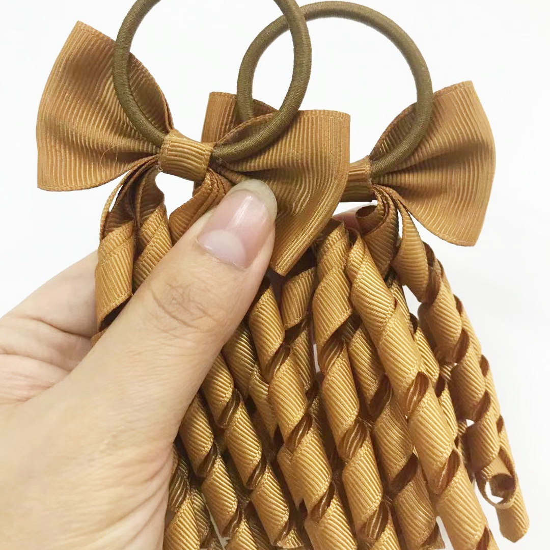 Girl Baby Korker Curly Ribbons Hair Bows Elastic Hairbands Ponytail Holders Curling Tassel Loop Plain Streamer Corker Bowknot PD031
