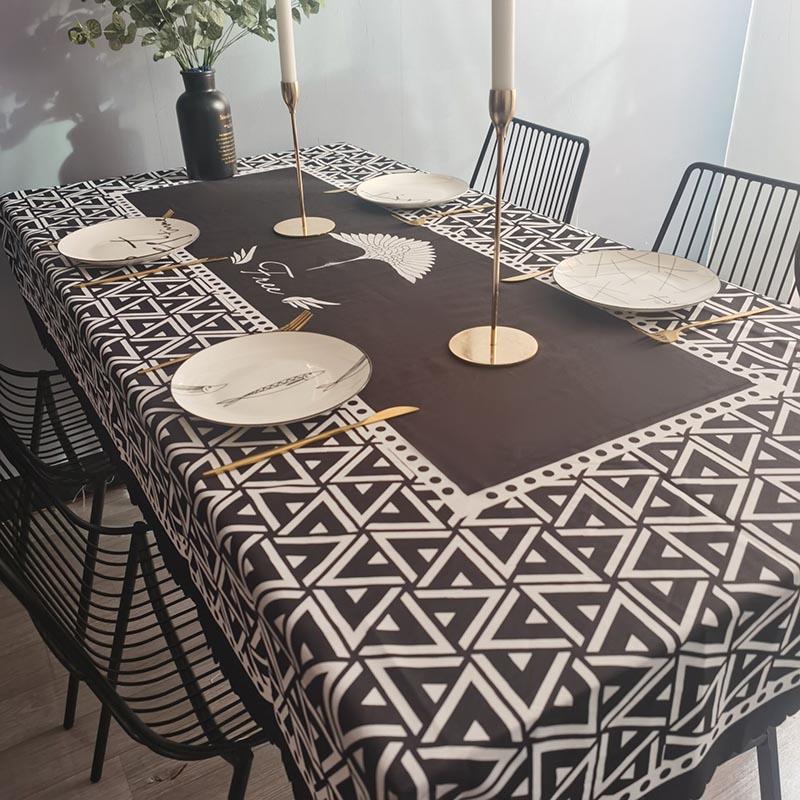 Geometric Black Tablecloth Cotton El Picnic Table Rectangular Covers Home Dining Tea Decoration Lace Tassel Cloth