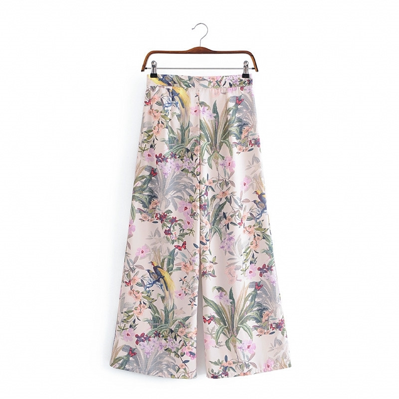 Summer Fashion Casual Boho Print Wide Leg Pants Women Holiday Style High Waist Zipper Female Chic 210514