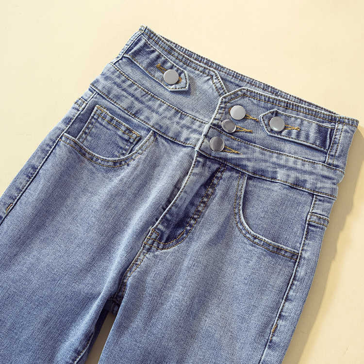 Women's jeans summer high waist slim was tall and thin versatile light blue tight feet pants 210922
