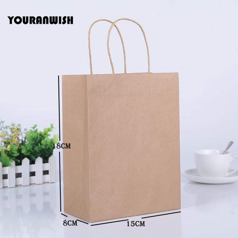 Gift Wrap 20pcs/lot White Pink Purple Sky Blue Coffee Kraft Paper Bag With Handle Wedding Birthday Party Package Bags