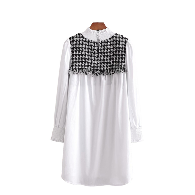 Vinatge Woman Plaid Tweed Pactchwork Shirt Dress Spring Fashion Ladies Soft Tassel es Female Chic Straight 210515