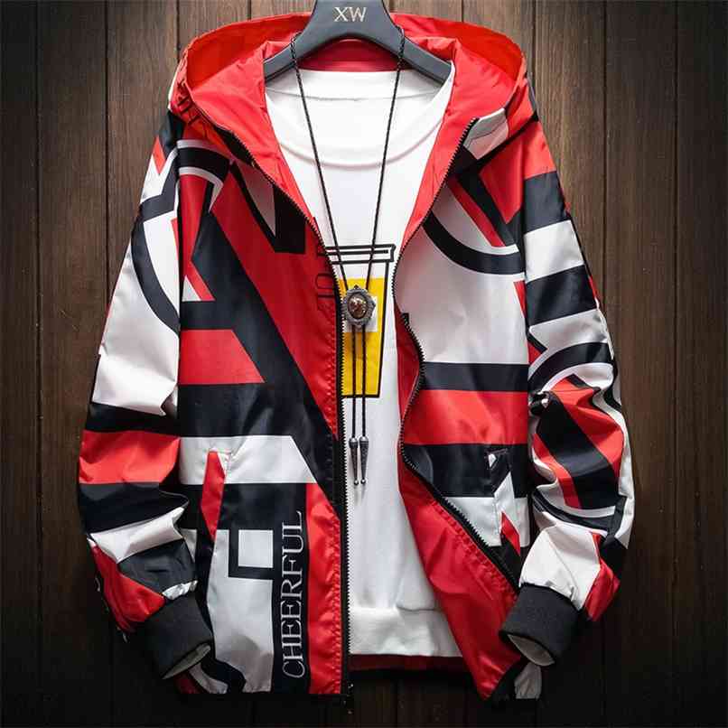The Two-sided Men's Jacket, Men's Fashion Geometric Pattern Windbreaker, Lightweight Outerwear M-7XL 210818
