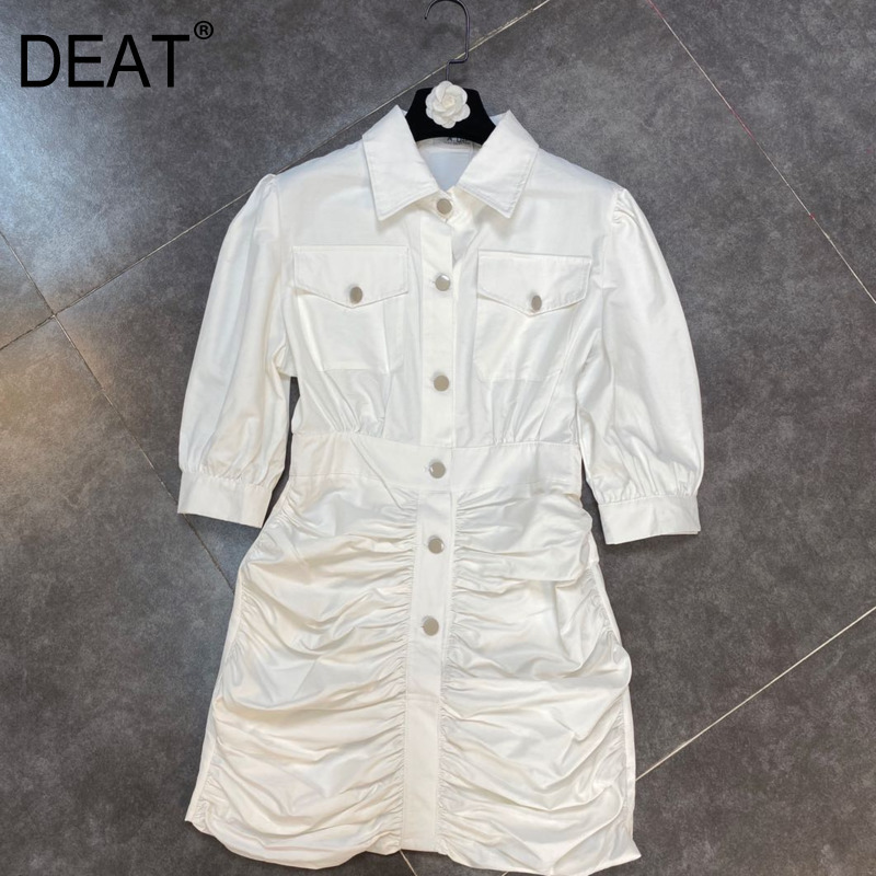 Women Pleated Dress Turn-down Collar Half Sleeve Arrivals Lady Temperament Fashion Spring Summer 11D355 210525, White
Women Pleated Dress Turn-down Collar Half Sleeve Arrivals Lady Temperament Fashion Spring Summer 11D355 210525, White