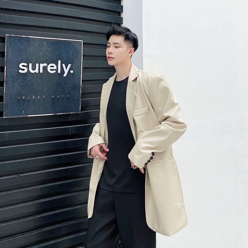 IEFB /men's Wear Spring Autumn PU Leather Notched Collar Blazers Male Loose All-match Single Breasted Suit Coat 9Y3988 210524