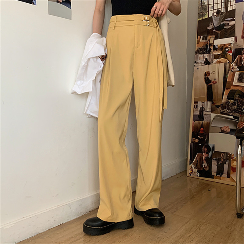 Office Lady Wear Bottoms High Waist Suit Pants Women Loose Casual Long Straight Fashion Work Trousers 210421