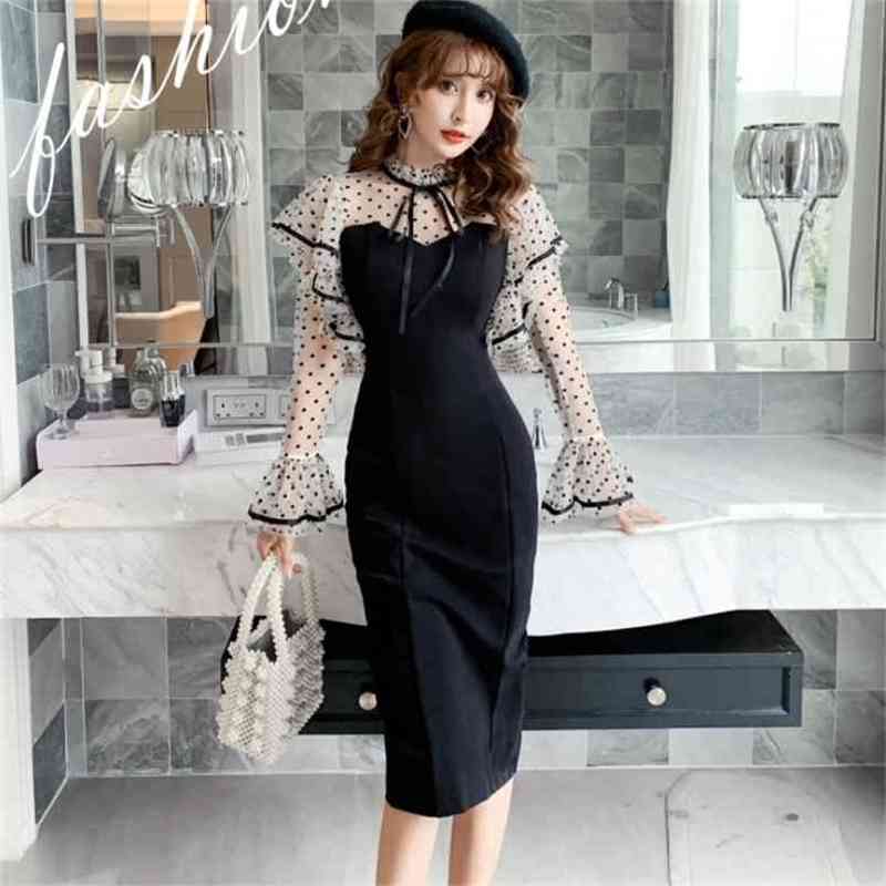 Spring fashion Flare sleeves polka dot mesh patchwork black dress women high waist package hip pencil party 210519, Picture color
Spring fashion Flare sleeves polka dot mesh patchwork black dress women high waist package hip pencil party 210519, Picture color