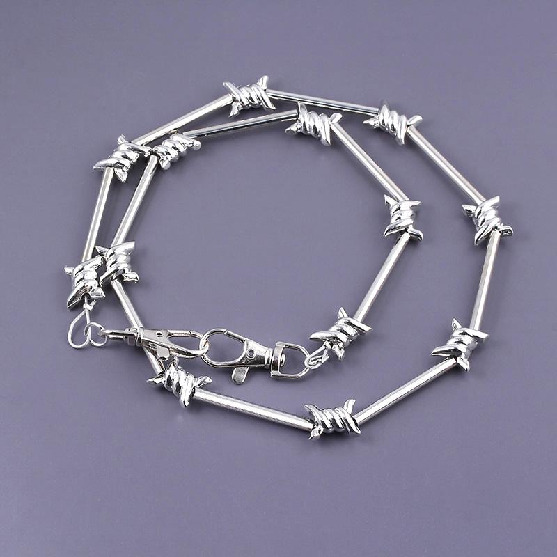 Pendant Necklaces RJ Rock Punk Flame Thorns Bamboo Necklace Hip Hop Jeans Pants Wallet Belt Unisex Chain Padlock Collar For Women Men Jewelr