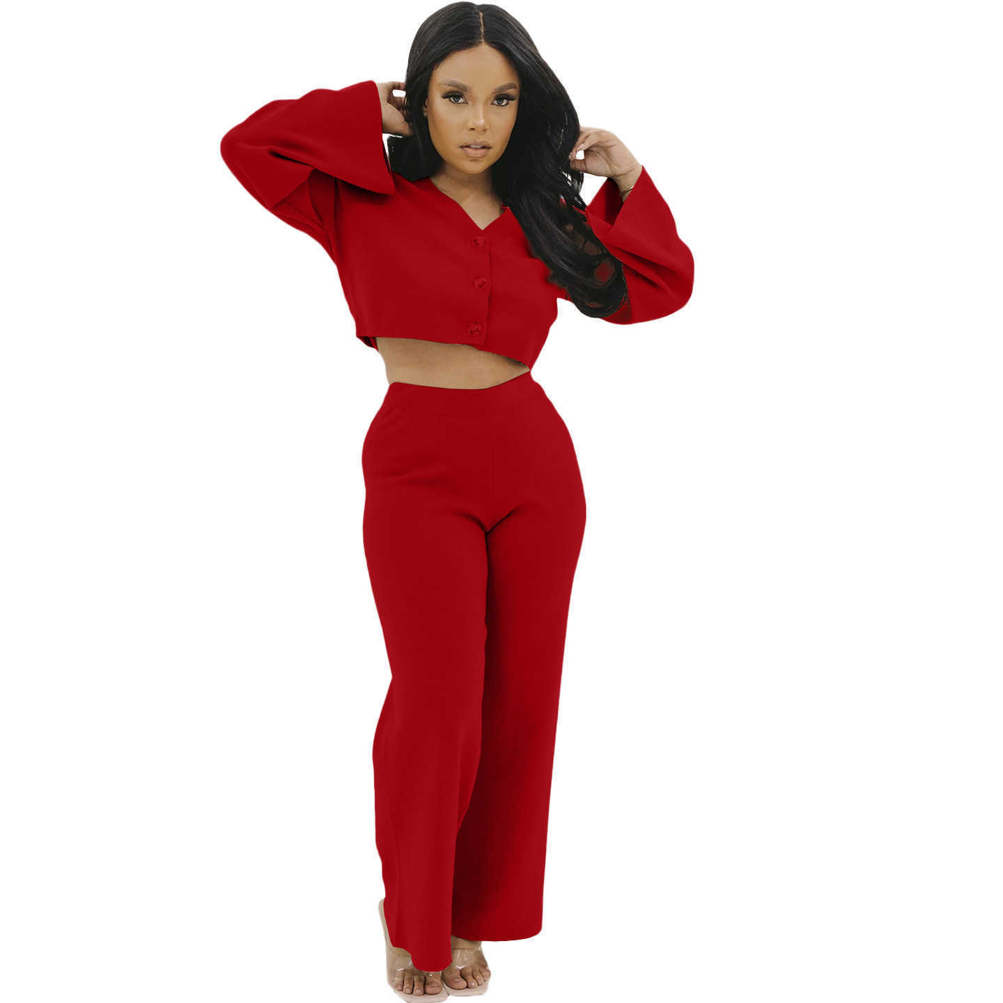 Women's Two Piece Pants women autumn and winter fashion loose two piece set leisure home set wide leg pants loose sleeve set