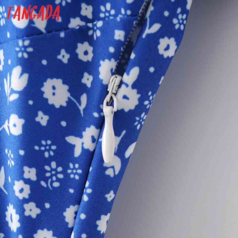Summer Women Flowers Print French Style Puff Short Sleeve Ladies Midi Dress Vestidos 2M128 210416