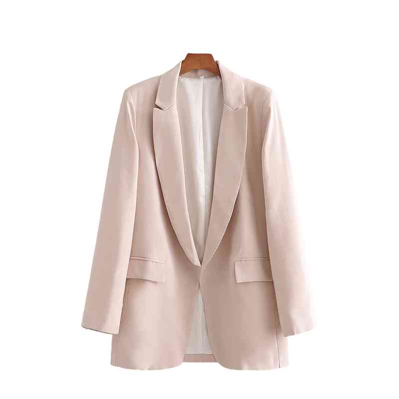 elegant women solid beige full sleeve blazer fashion ladies pocket causal female cardigan girls chic suits 210430