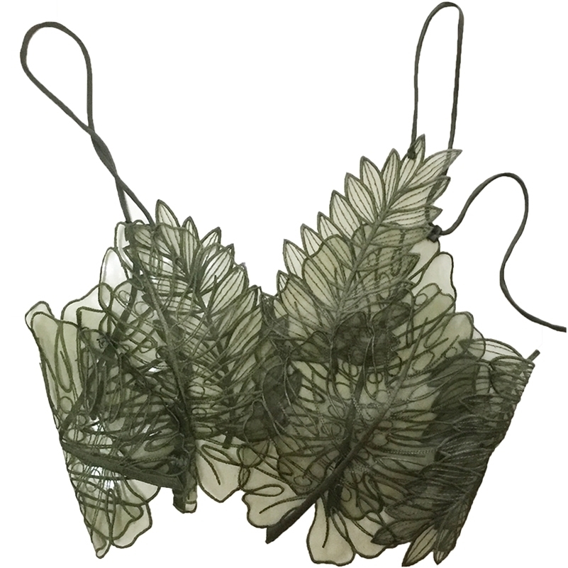 Sexy Ougen Yuan Crop Top Womens Summer Green Bralette Brassier Tops Backless Camisole Strap V Neck Tank Top 210625