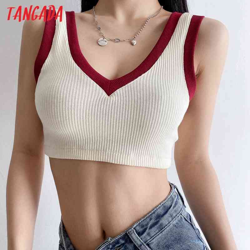 Women Elegant Patchwork Knit Tank Top Sleeveless Backless Female Sweet Tops AI37 210416
