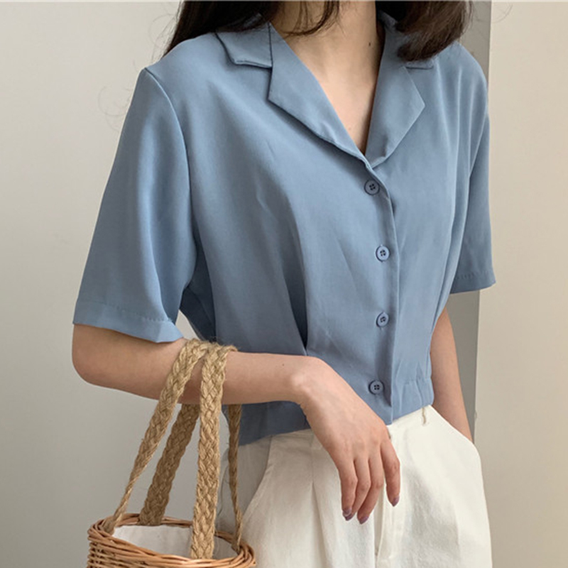 5 colors femme womens short tops summer korean style loose solid color short sleeve shirt women short blouses (N0018) 210423