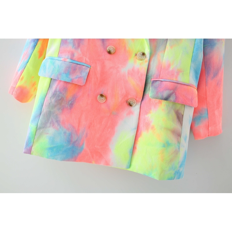 elegant women blazer office ladies multicolour print jackets sweet female double breasted slim suits girls chic sets 210430
